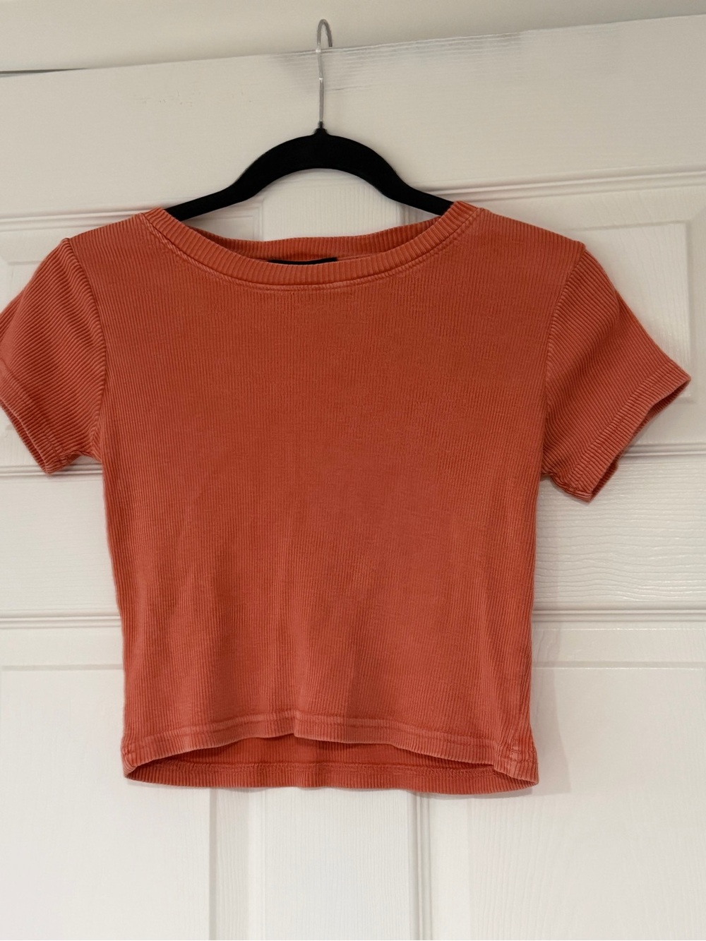 Forever 21 Ribbed Short-Sleeve Crop Top - Rust/Brick